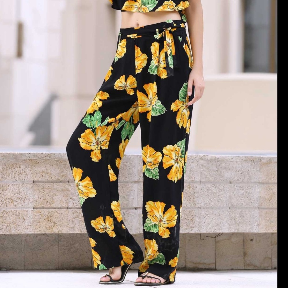 ZARA High-Waisted Floral Trouser Pants Sz Medium